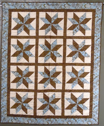 Blue Brown Eight Point Start Pattern Quilt