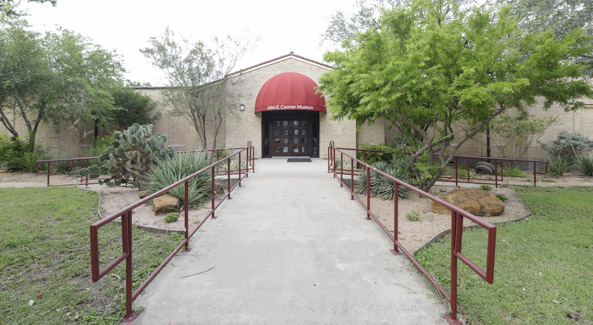 Museum facade with new canopy and walkway