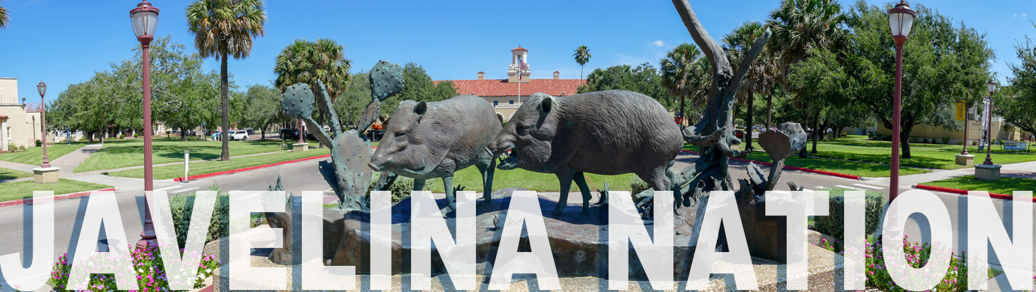 Photo of the Javelina Statues with text that reads "Javelina Nation". 