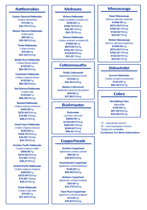 NNTRC Venom List