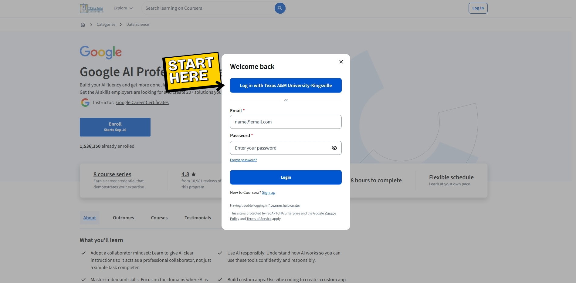 coursera login screen