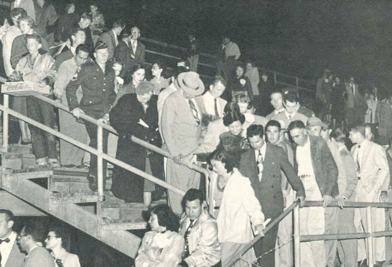 Fans exiting after first game in the new stadium