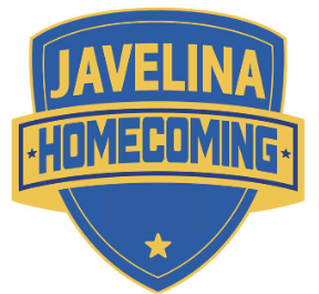 Javelina Homecoming logo in blue and gold colors featuring a shield design.