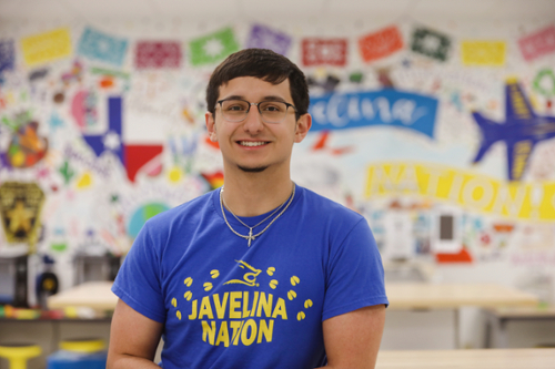 Student standing in front of the new DEC Maker Space studio