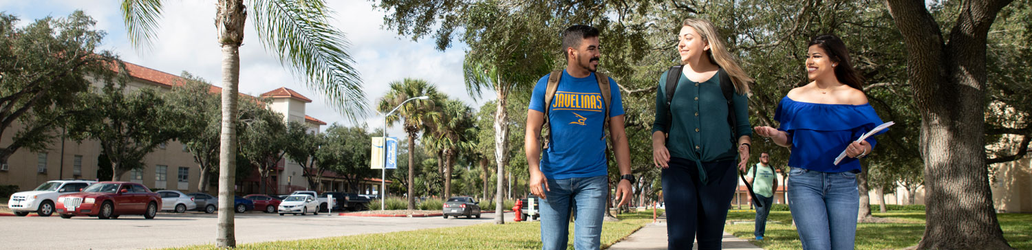 Three students walking to class