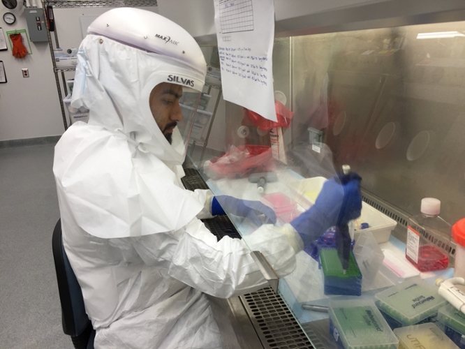 Jesus Silvas, Texas A&M-Kingsville graduate, is working on research to identify candidate therapeutics that inhibit SARS-CoV-2, the virus that causes COVID-19. 