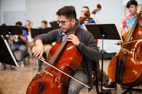 Music student plays the cello
