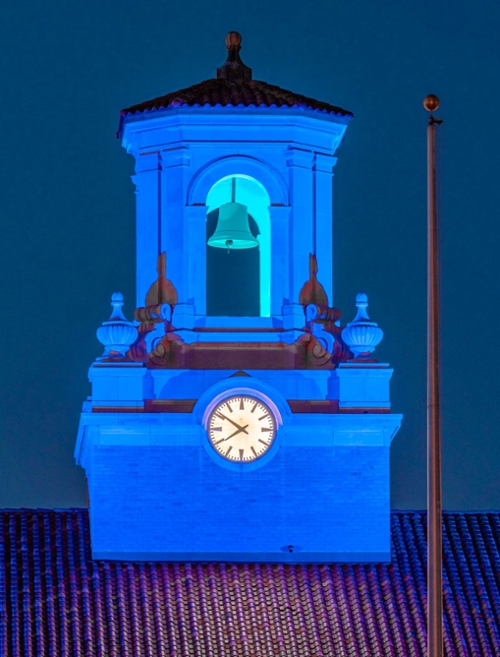 College Hall Tower with Blue Lights