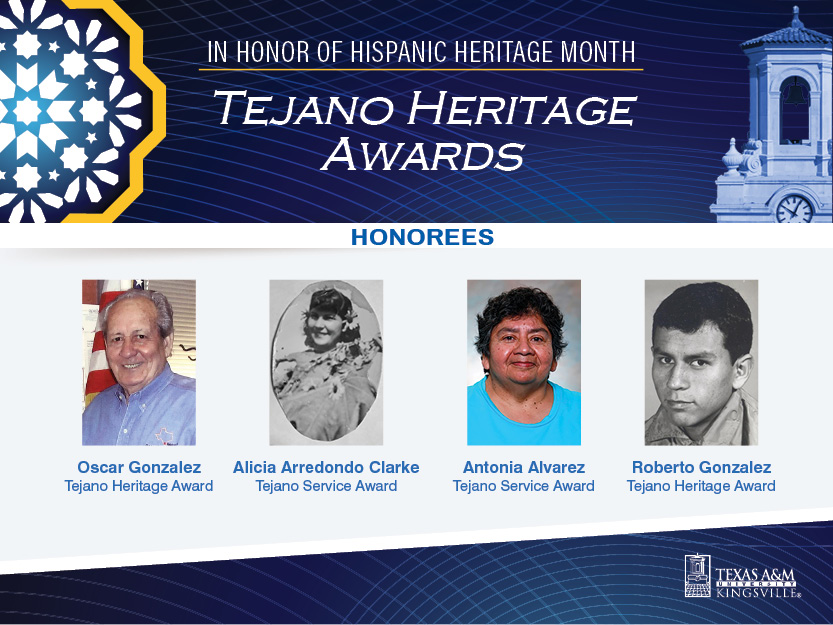 Four Javelina alumni were honored at Texas A&M University-Kingsville’s Annual Tejano Heritage Award Banquet on Oct. 14 in the Memorial Student Union Building.