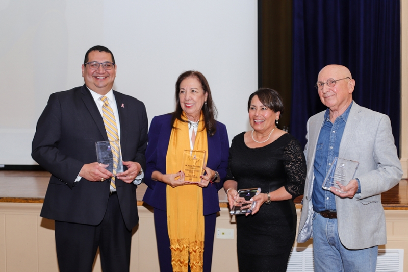 Tejano Heritage Award honorees (from left)Dr. Rito Silva, Dr. Norma Elia Cantú, Lilly Flores Janecek, César Martínez stand with their awards at Texas A&M University-Kingsville’s 2022 Tejano Heritage Awards.