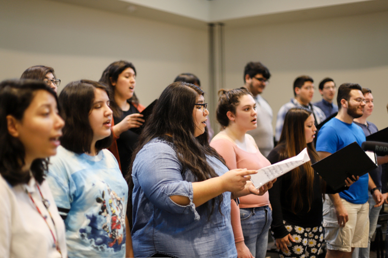 The Texas A&M University-Kingsville Concert Choir rehearses in the new Music Education building. 
