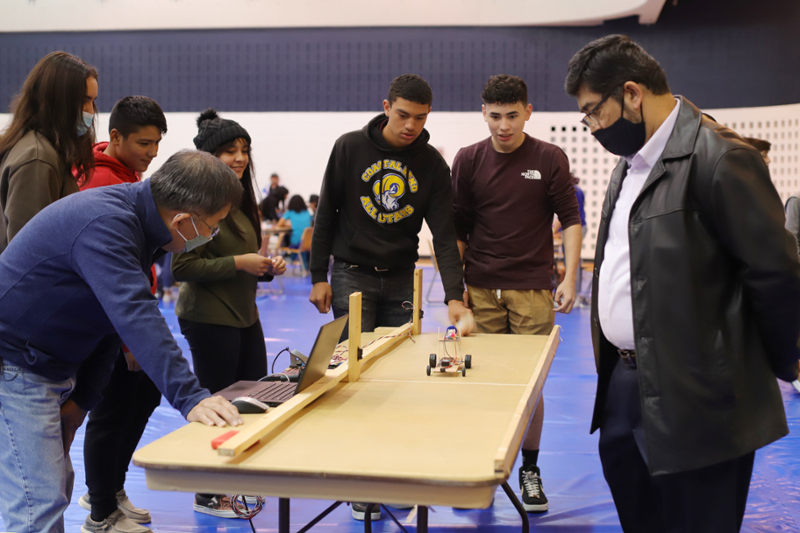 Students from Sinton High School test their battery-powered car during the Engineers Week competition at Texas A&M University-Kingsville on Feb. 25, 2022.