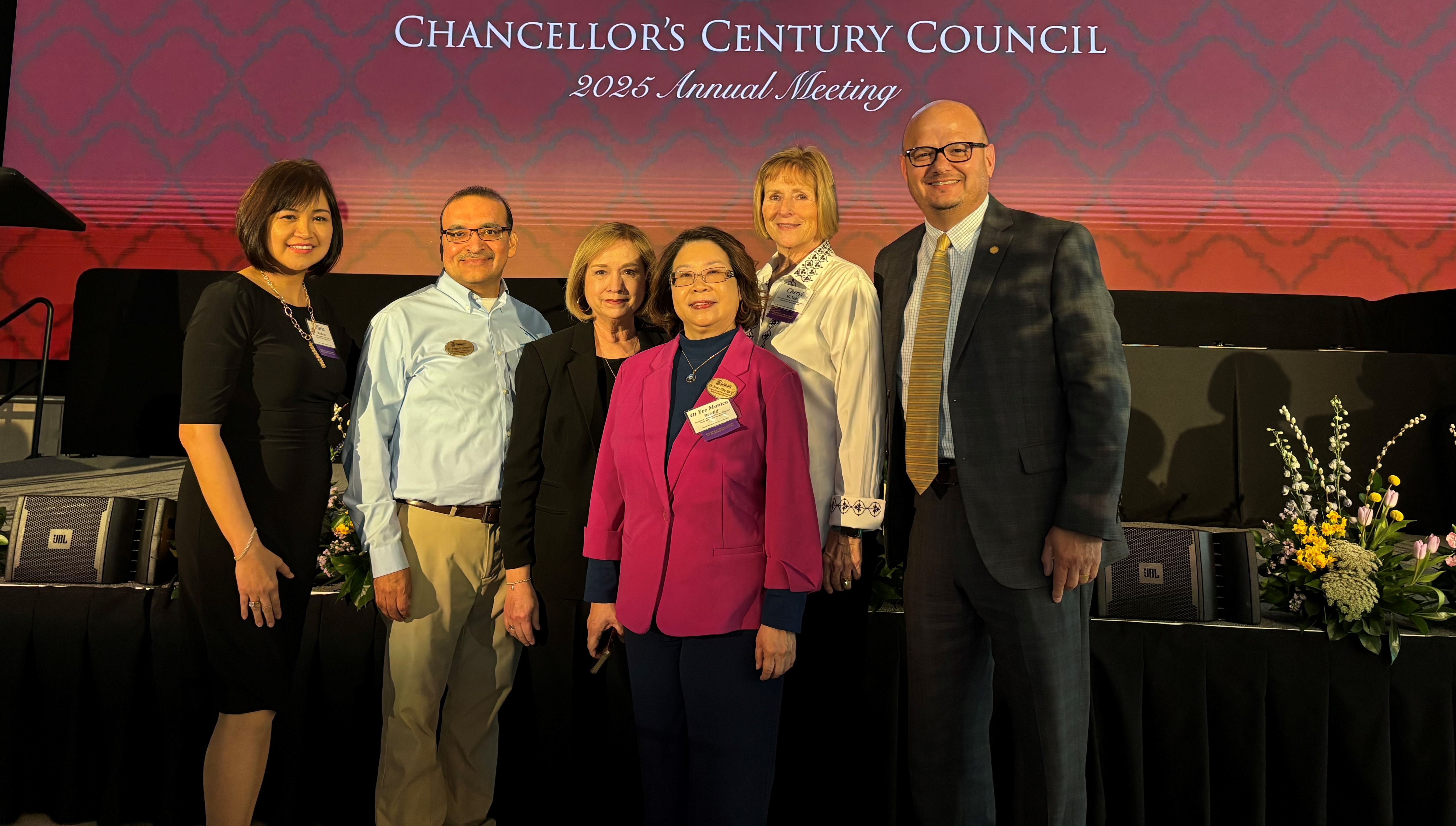 Shown from left are Drs. OIivia Modesto, Fernando Hernandez, Sonia Perez, Monica Wong-Ratcliff, Lisa McNair, Robert H. Vela Jr., University President
