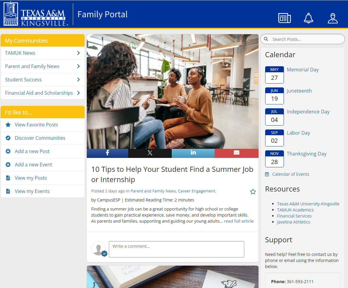 Screen shot of the Family Portal Website