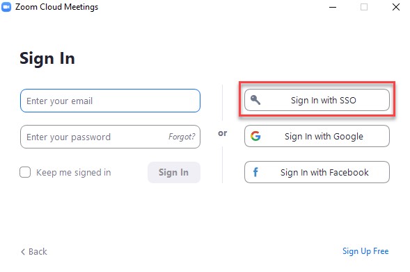 Sign In panel with Sign in with SSO option highlighted